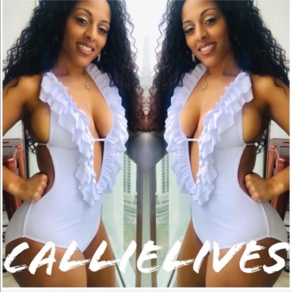 White Ruffle Deep Plunge One Piece Swimsuit